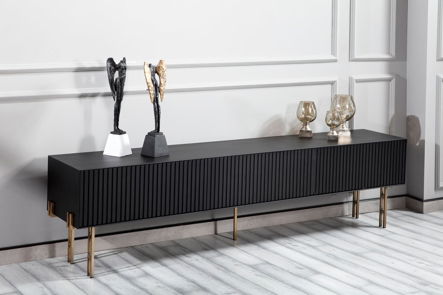 Strip Tv Stand Black Oak