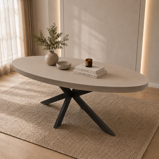 Datca Eettafel 180 × 100 cm – Platina 1 MDF | Zwart Onderstel | Outlet Showmodel