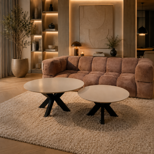 Spider Salontafel Set 90 & 70 cm | Crème MDF 0430 | Outlet Showmodel | Direct Leverbaar