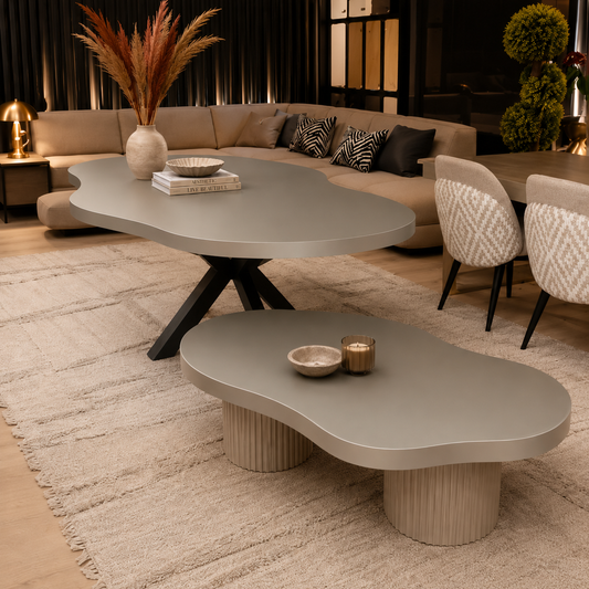 Bugatti Eettafel & Salontafel Set | Metallic Grey MDF | Zwart | Showmodel Outlet | Direct Leverbaar
