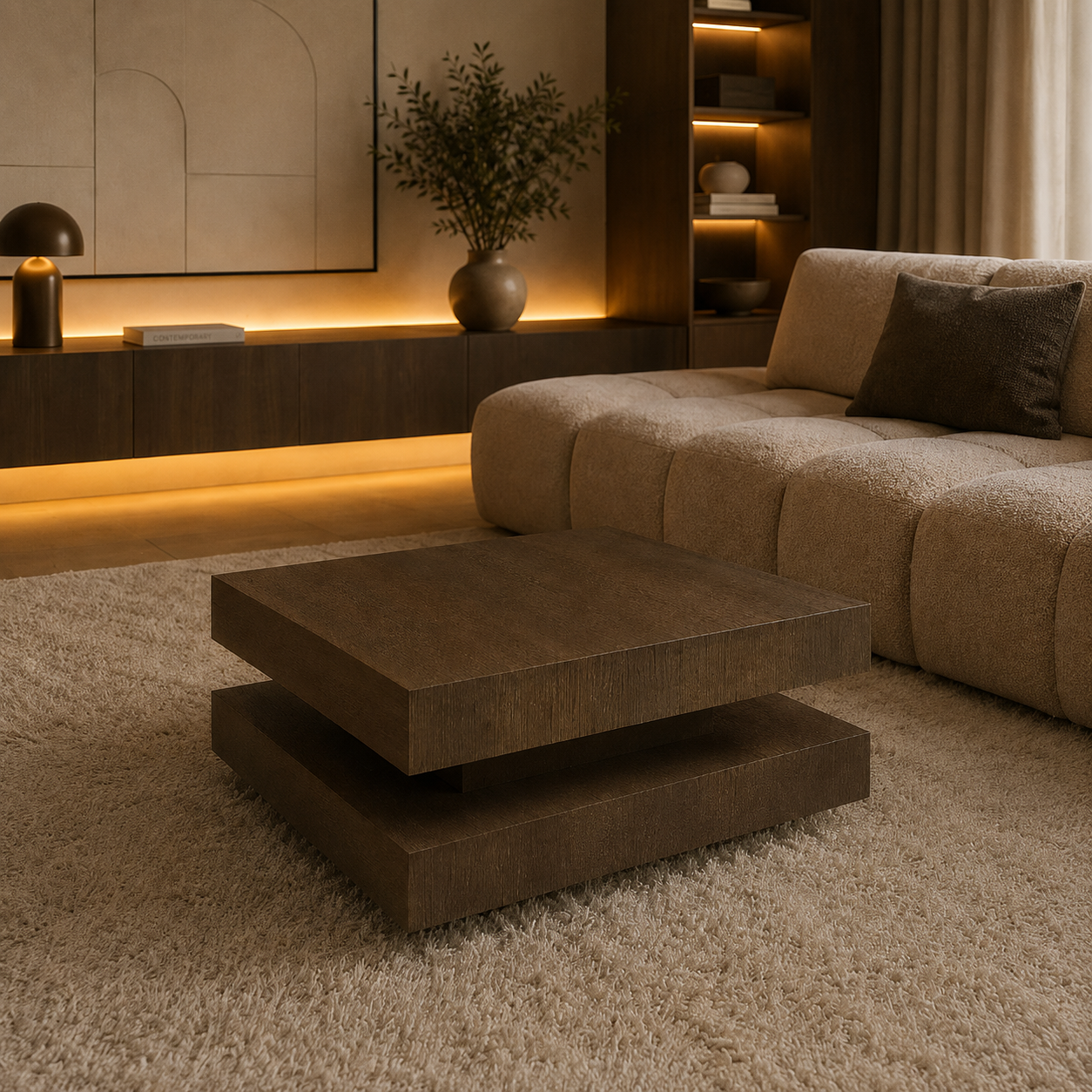 Hamburger Salontafel 80 × 80 cm – Brown Eikenfineer | Outlet Showmodel | Direct Leverbaar