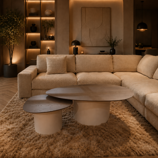 Torino Salontafel Set | American Walnut HPL & Crème | Showmodel Outlet | Direct Leverbaar