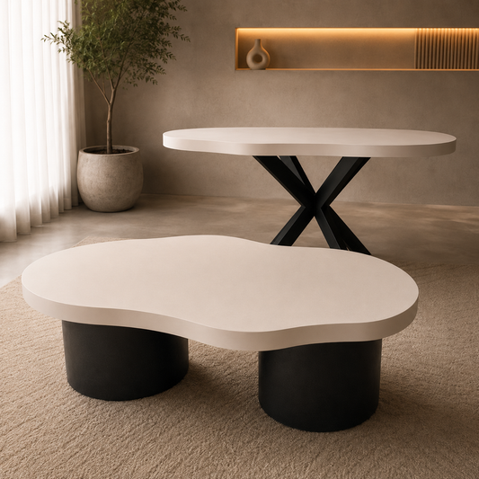 Bugatti Eettafel & Salontafel Set | Donker Crème & Zwart Eiken | Showmodel Outlet | Direct Leverbaar