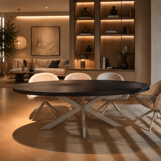 Datca Eettafel 200 × 100 cm – Zwart Eiken Fineer | Platina 3 Onderstel | Outlet Showmodel