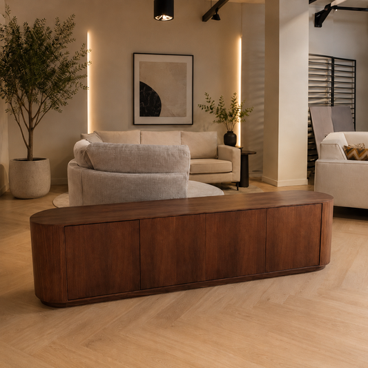 Ellips TV Meubel 220 cm – Amerikaans Walnoot | Natuurlijk | Outlet Showmodel