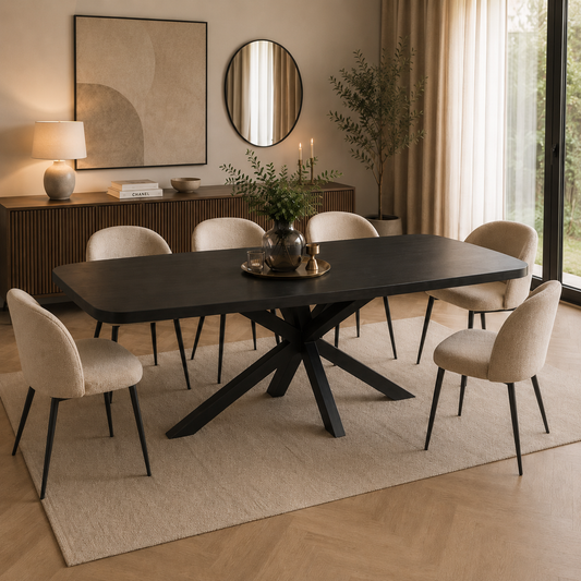 Ghana Eettafel 180 × 100 cm – Zwart Eiken | Outlet Showmodel | Direct Leverbaar