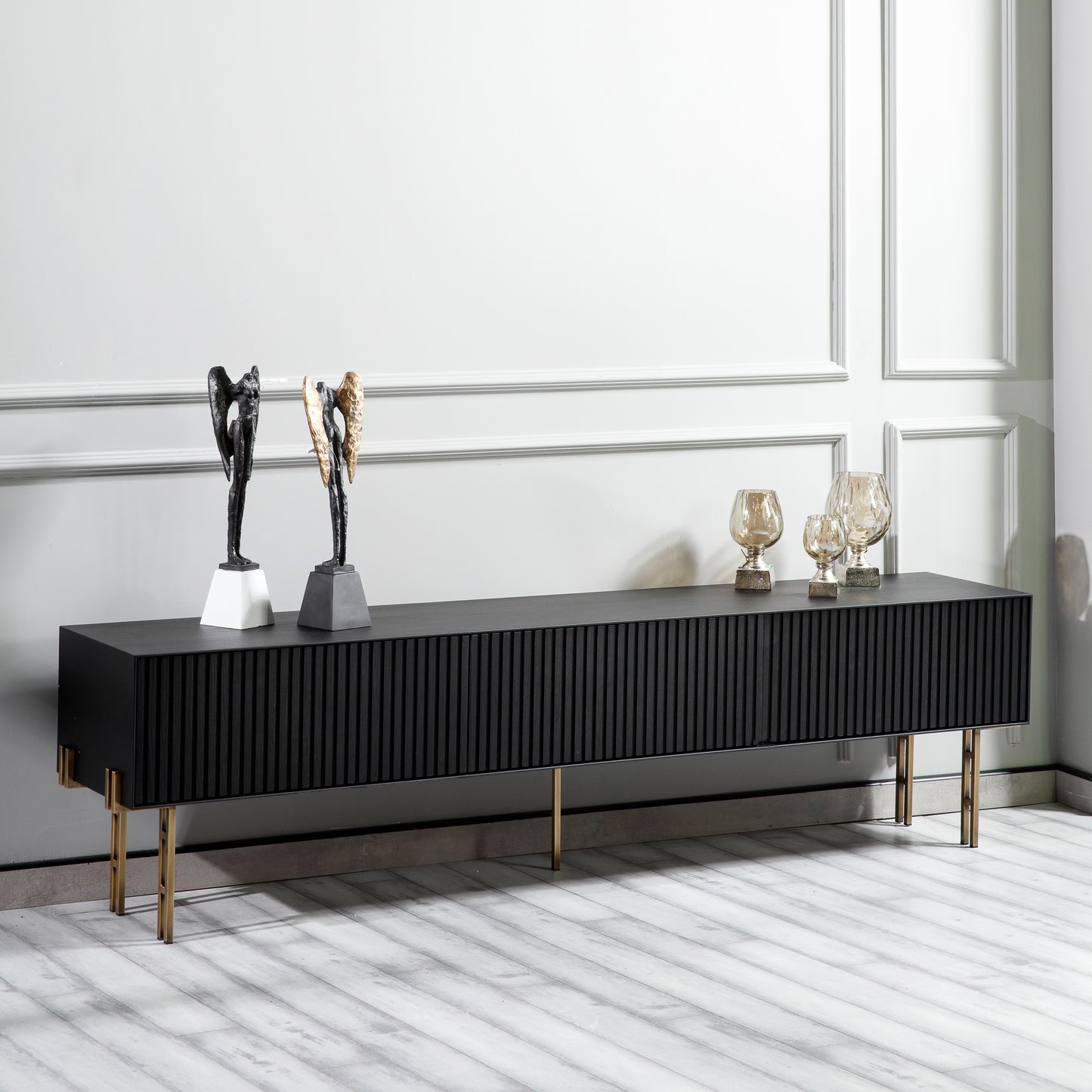 Strip Tv Stand Black Oak