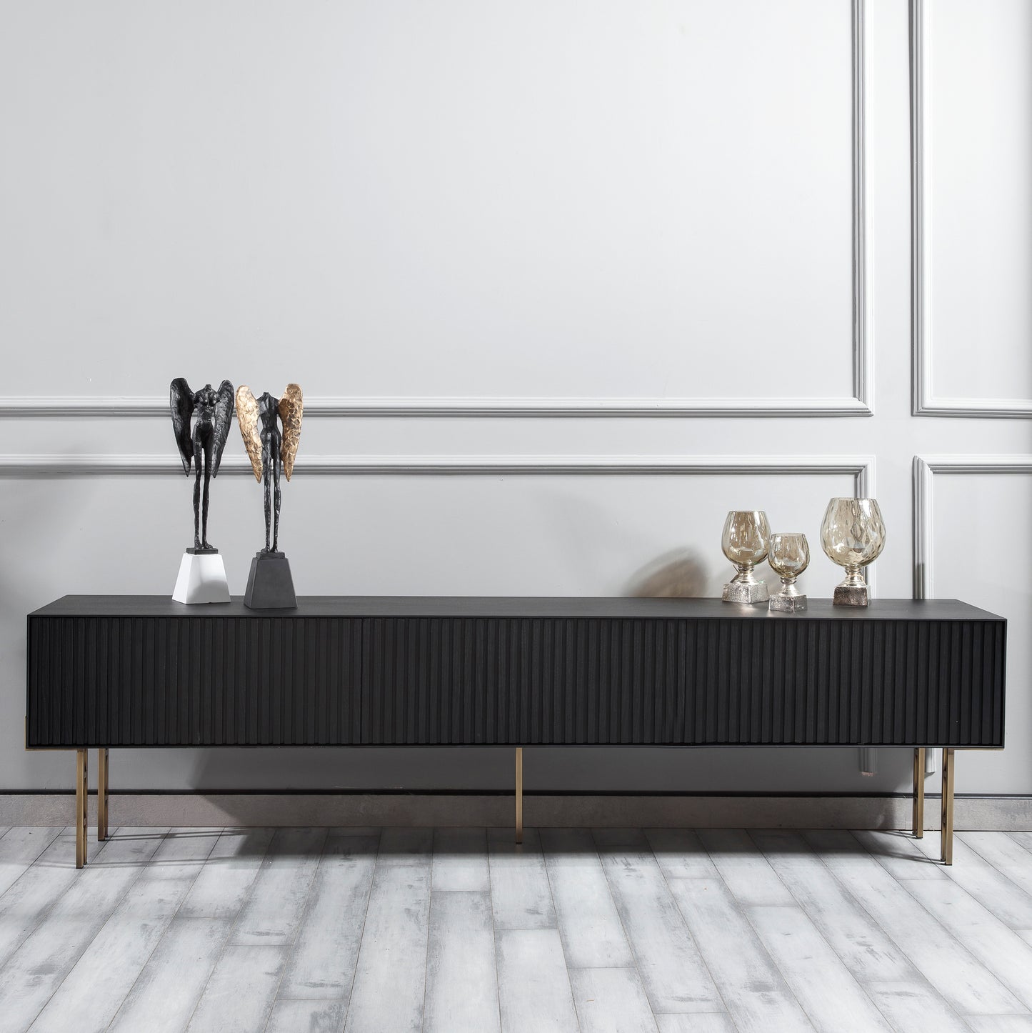 Strip Tv Stand Black Oak