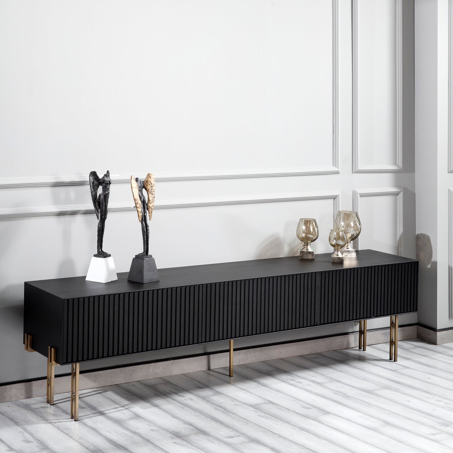 Strip Tv Stand Black Oak