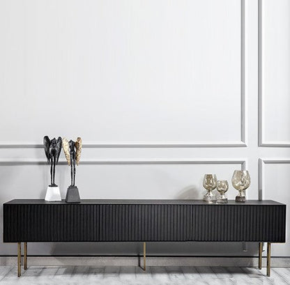 Strip tv stand black oak