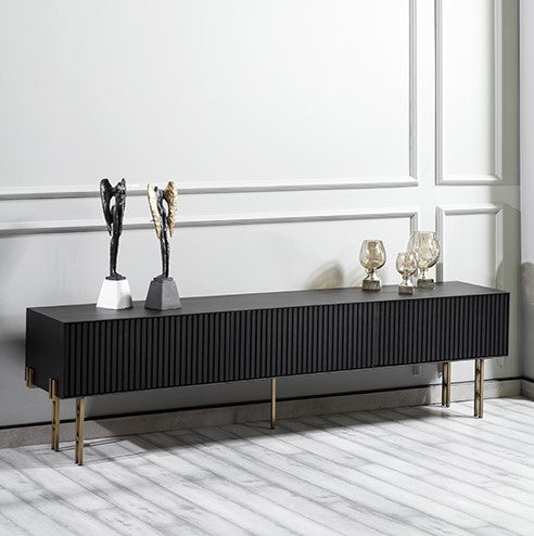 Strip tv stand black oak