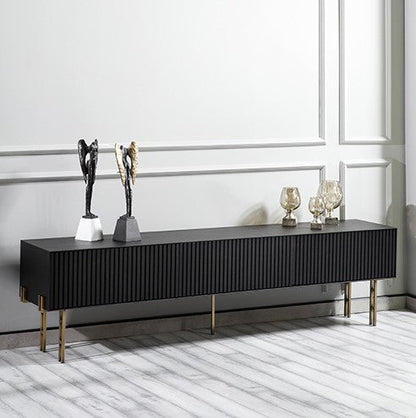 Strip tv stand black oak