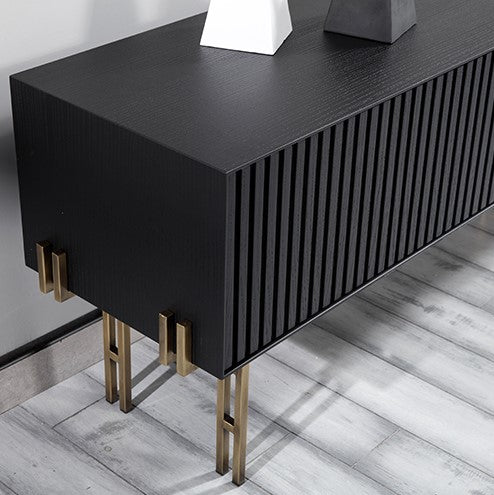 Strip tv stand black oak