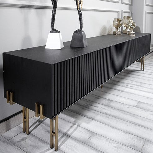 Strip tv stand black oak