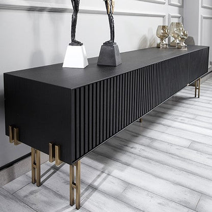 Strip tv stand black oak