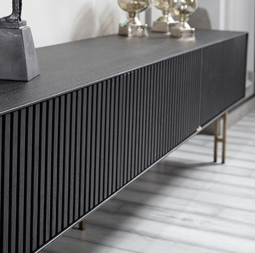 Strip tv stand black oak