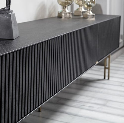Strip tv stand black oak