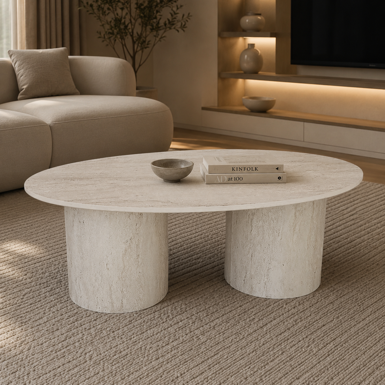 Bergamo eettafel - Como poot, travertin HPL