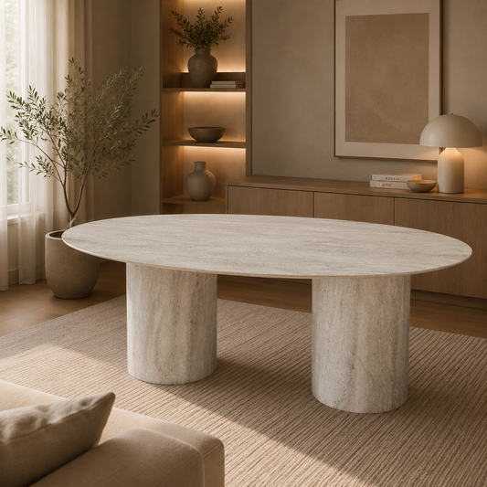 Bergamo eettafel 160x100 - Como poot, travertin HPL
