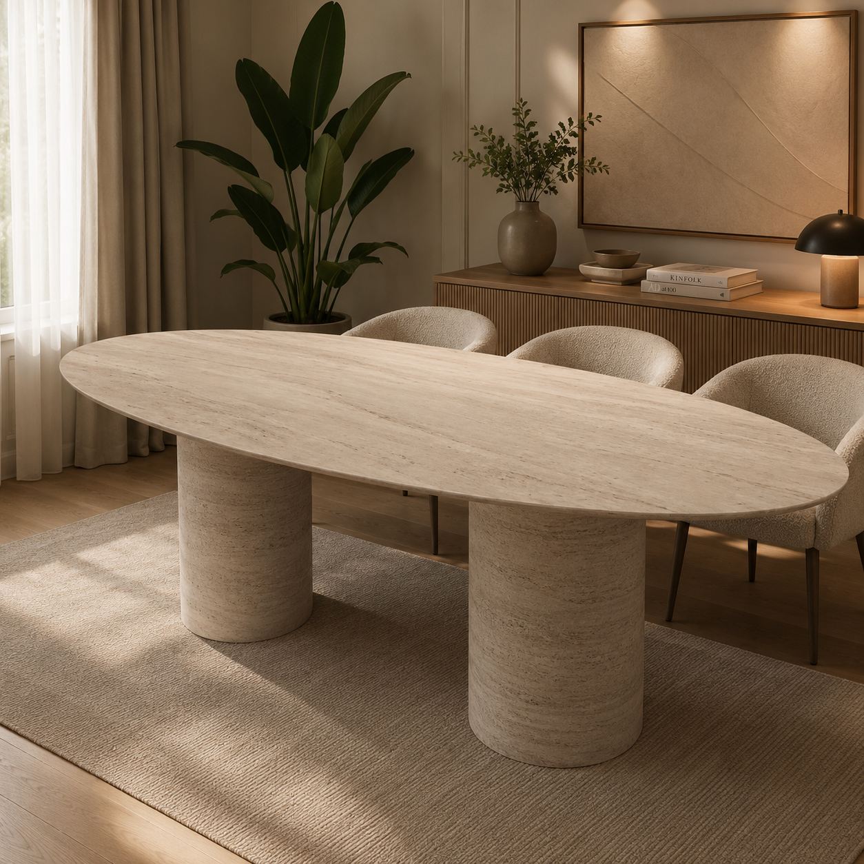 Bergamo eettafel 160x100 - Como poot, travertin HPL