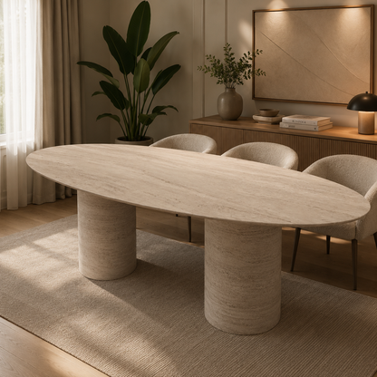 Bergamo eettafel 160x100 - Como poot, travertin HPL