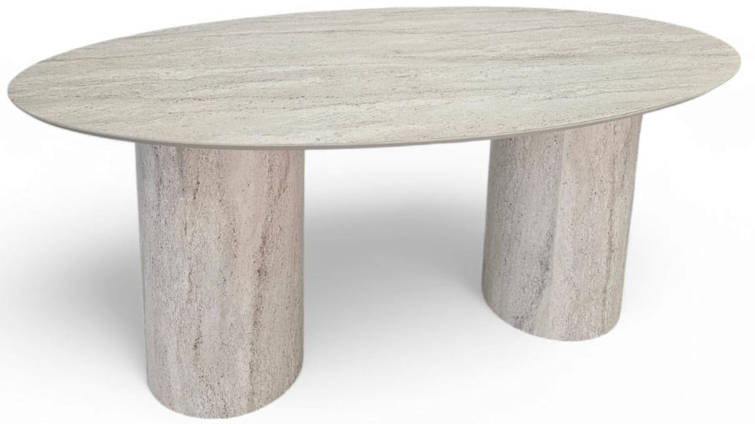 Bergamo eettafel 160x100 - Como poot, travertin HPL - detailfoto