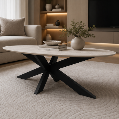 Bergamo salontafel - spiderpoot, travertin HPL