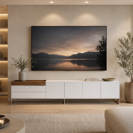 Box TV Ünitesi Beyaz Ceviz Kaplama – genel ürün görünümü