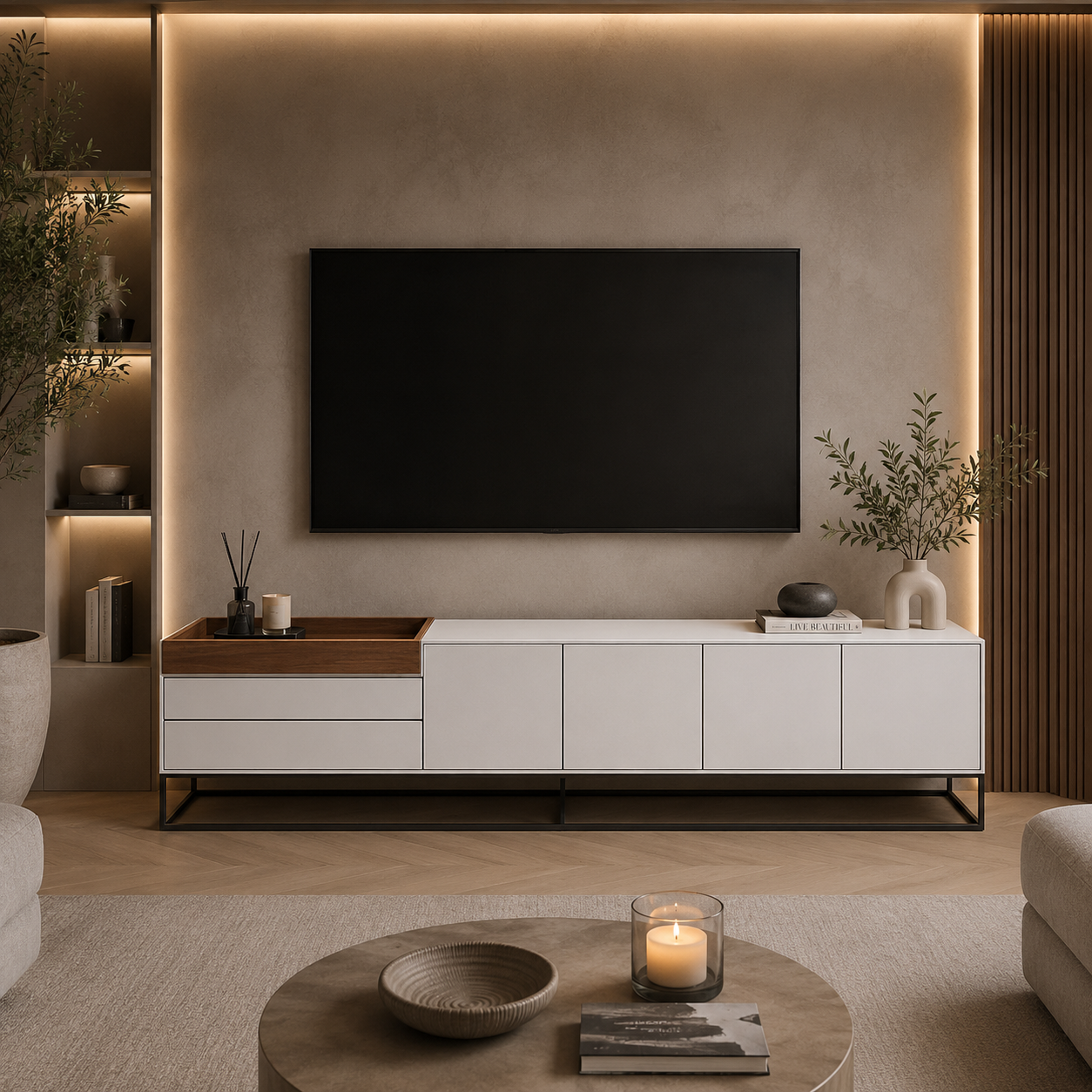 Box TV-meubel – lichtgrijs walnoot 220cm