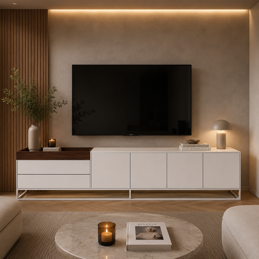 Box TV Ünitesi Beyaz Ceviz 220cm – genel ürün görünümü