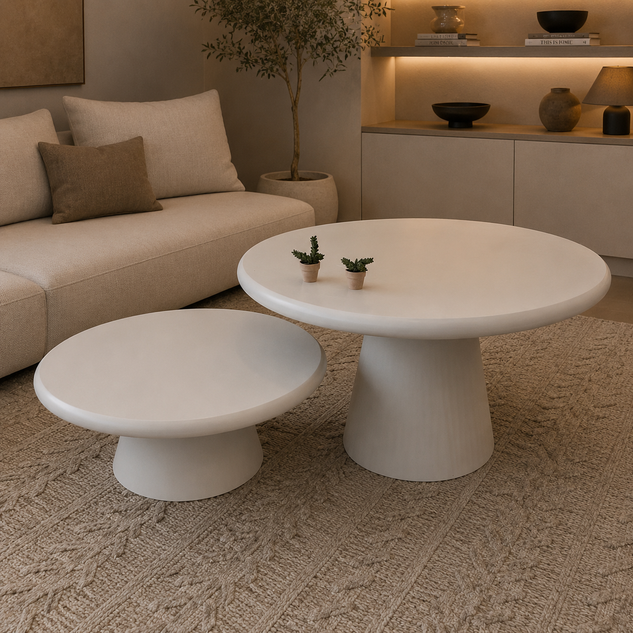 Organic ronde salontafel – Bubble poot, off-white MDF