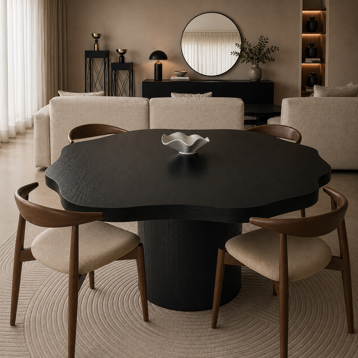 Bugatti eettafel – rond, zwart eiken