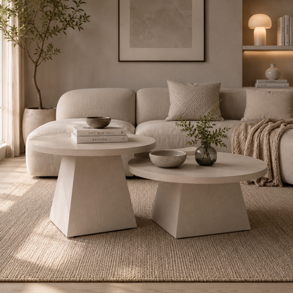 Salontafel Set Coral (2-delig) - Crème Eiken Fineer met Trapeziumvormige Poot