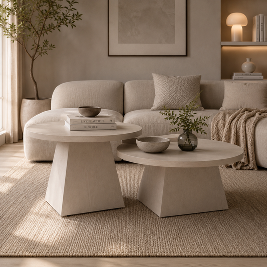 Salontafel Set Coral (2-delig) - Crème Eiken Fineer met Trapeziumvormige Poot