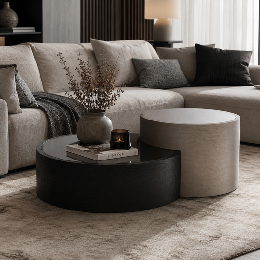 Dual salontafel – set van twee, zwart eiken