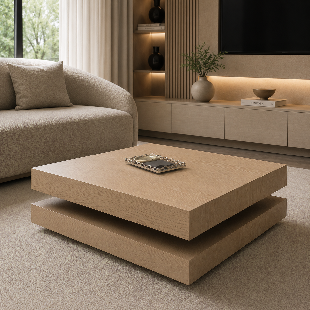 Hamburger salontafel – 80x80, Platin 3 eiken - detailfoto