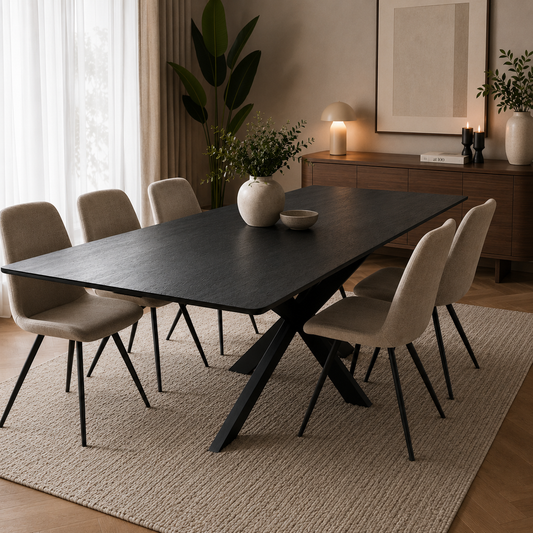 Lara eettafel - spiderpoot, zwart eiken