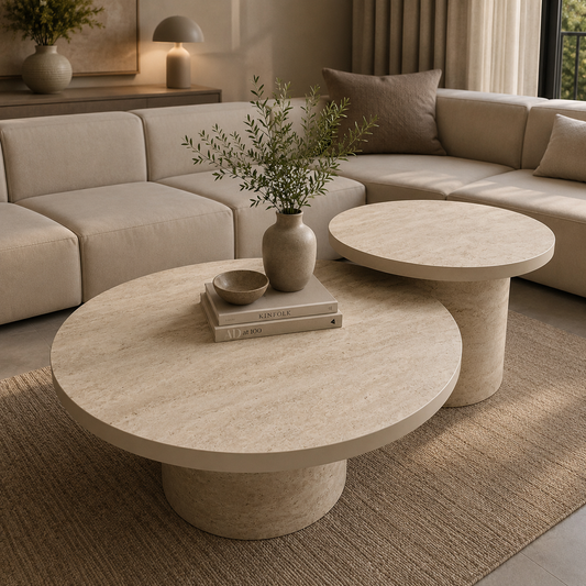 Lazy salontafel – Como poot, travertin HPL