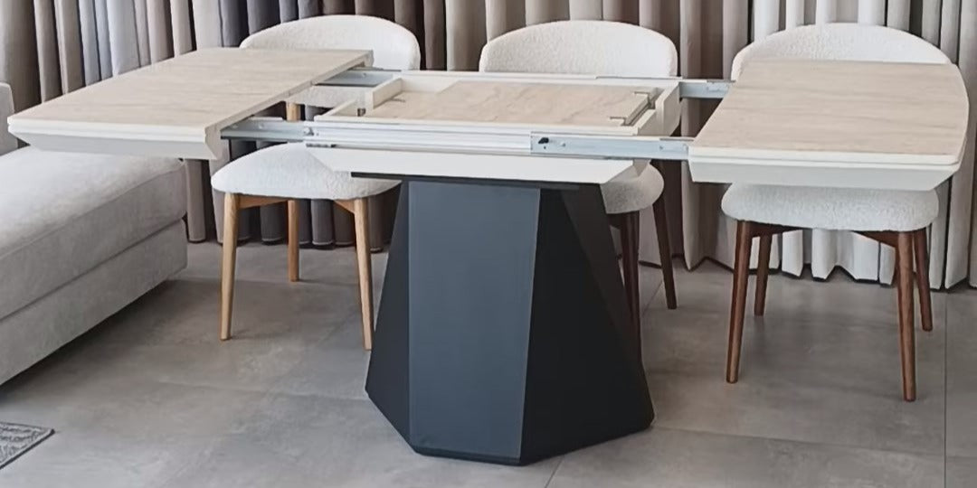 Montblan Extention Dining Table TRavertine Hpl