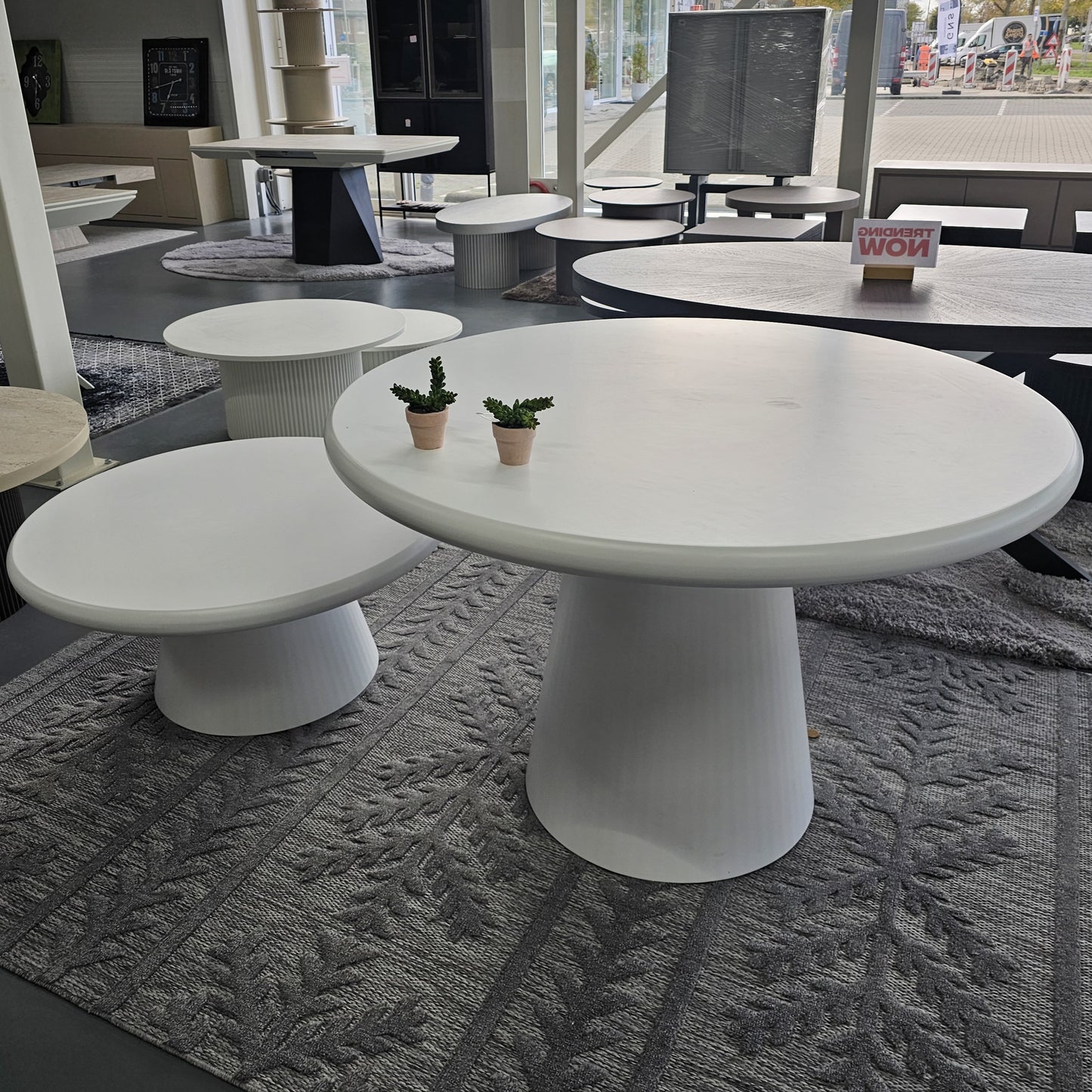 Organic Round Dining Table Bubble Leg Off White Mdf