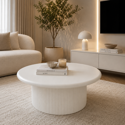 Organic ronde salontafel – Tweety poot, off-white MDF