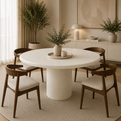 Organic ronde eettafel – Como poot, beige MDF