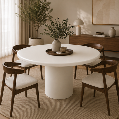 Organic ronde eettafel – Como poot, beige MDF