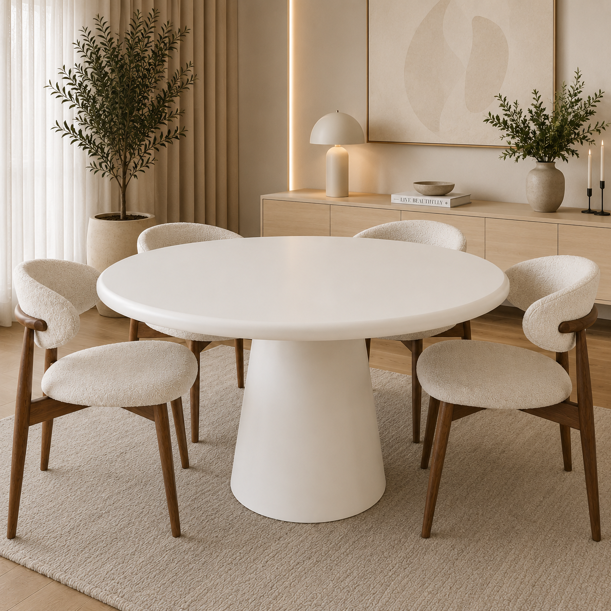 Organic ronde eettafel – Bubble poot, off-white MDF