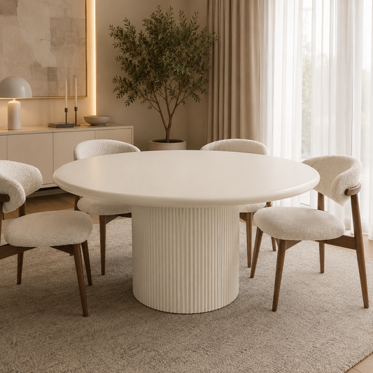 Organic ronde eettafel – Tweety poot, off-white MDF