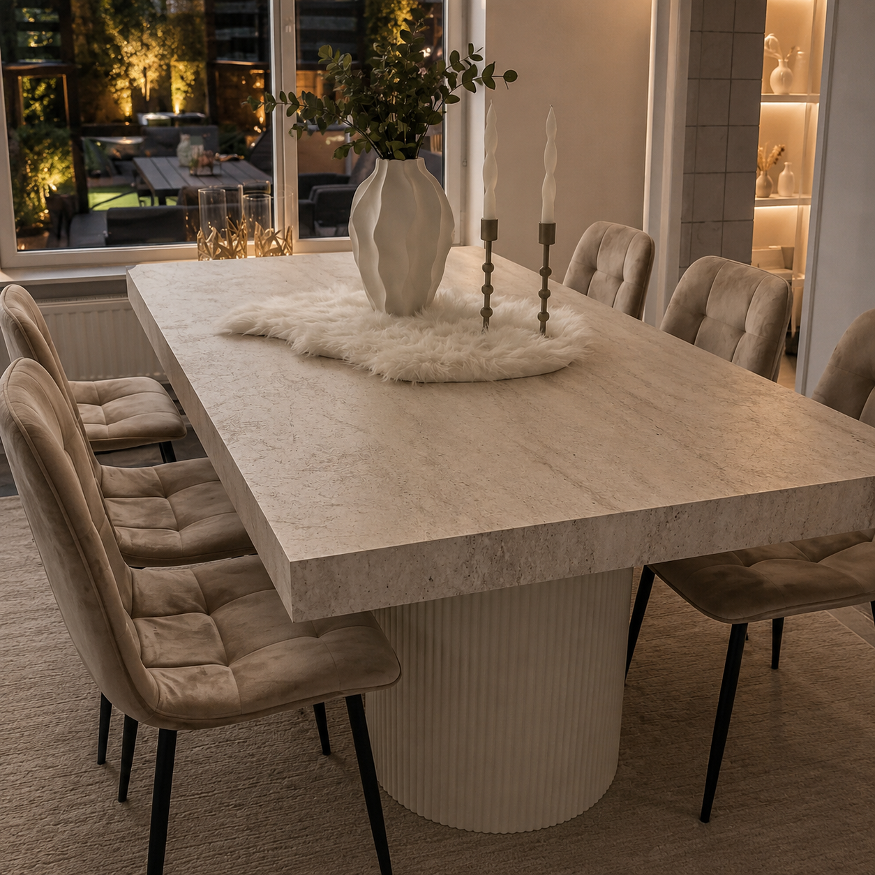 Rotterdam eettafel - Tweety poot, travertin HPL