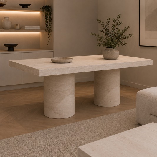 Rotterdam eettafel – Como poot, travertin HPL