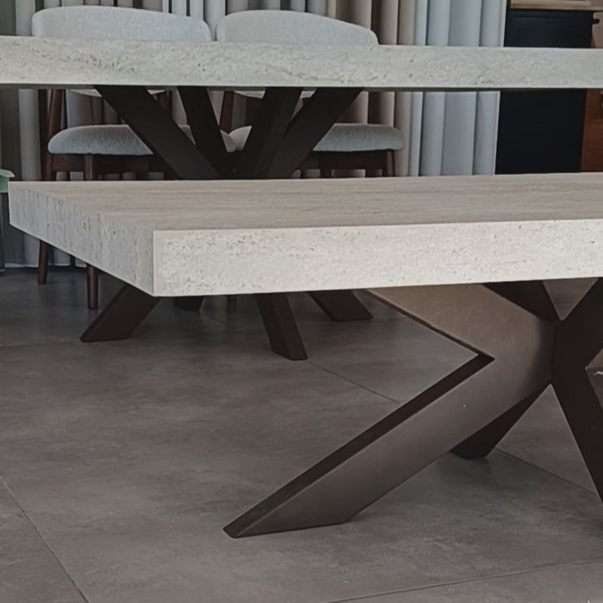 Rotterdam salontafel – spiderpoot, travertin HPL - detailfoto