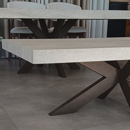 Rotterdam salontafel – spiderpoot, travertin HPL - detailfoto