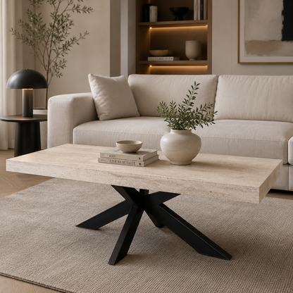 Rotterdam salontafel – spiderpoot, travertin HPL